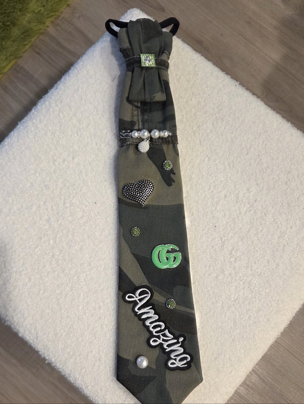 Embellished Camouflage Tie with Green Accents